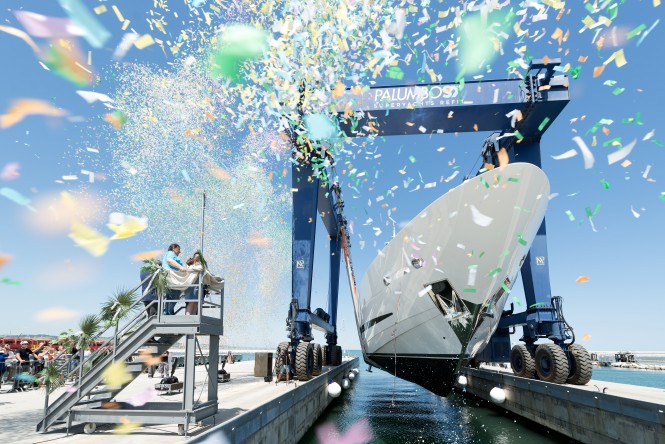 37m superyacht CLORINDA at launch. Photo credit ISA Yachts