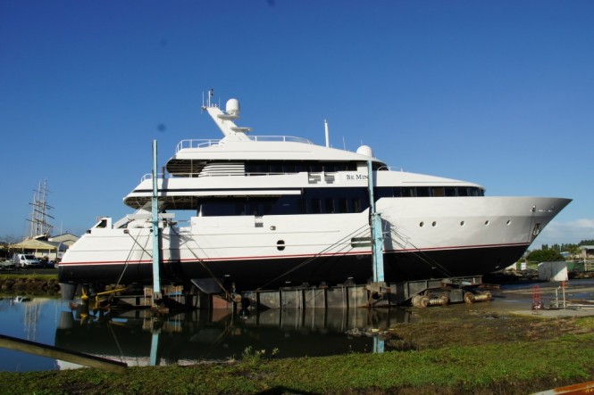 Luxury yacht BE MINE at the Oceania Marine facilities in Whangarei, New Zealand