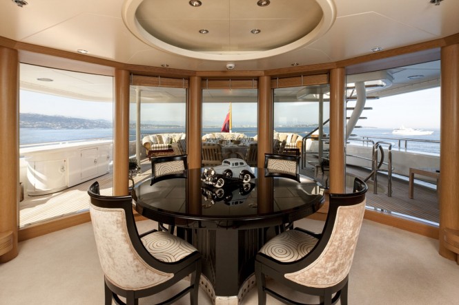 Luxury yacht MARLA - Upper salon dining with views of upper deck aft