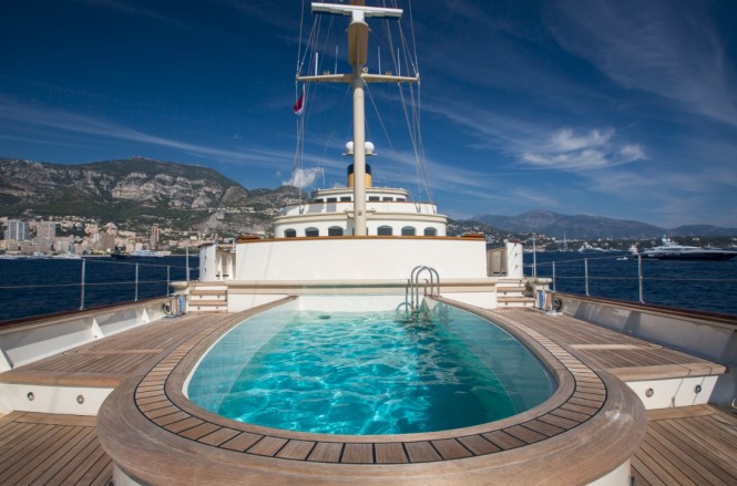 M/Y NERO - Aft view of main deck pool on the bow