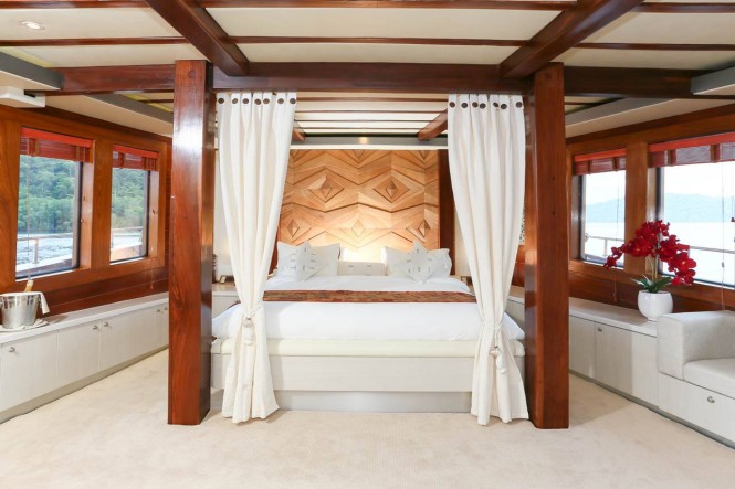 The master suite aboard luxury yacht LAMIMA
