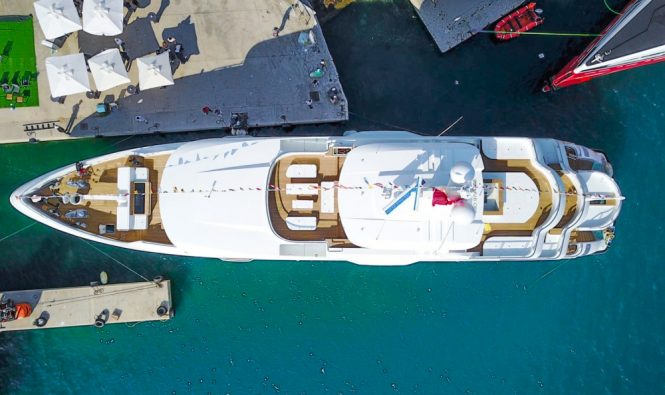 Bird's eye view of the new luxury yacht LIQUID SKY from CMB Yachts