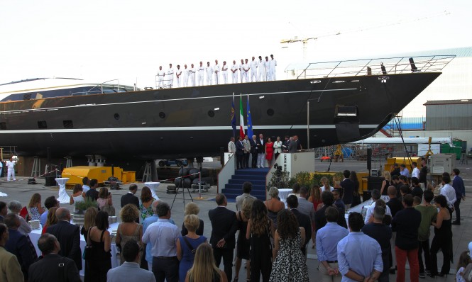 The christening of sailing yacht SEVEN at the Perini Navi shipyard in Viareggio, Italy