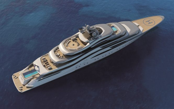 Aerial view of Motor yacht POLLUX concept from Amels and H2 Yacht Design