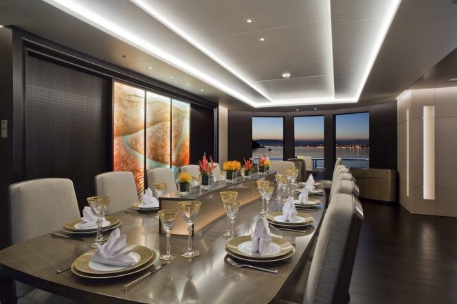 Formal dining aboard luxury yacht MOGAMBO