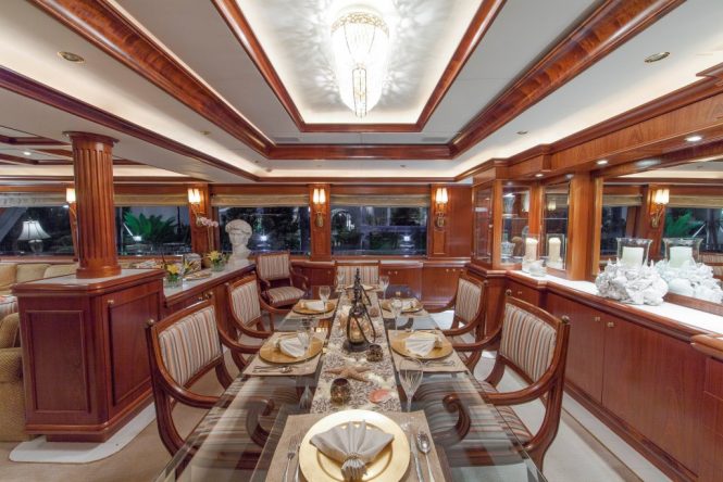 Formal dining area aboard luxury yacht OCEAN CLUB