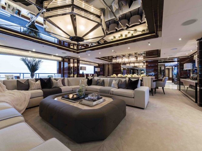 Luxury yacht 11 - Main salon with formal dining area and bar
