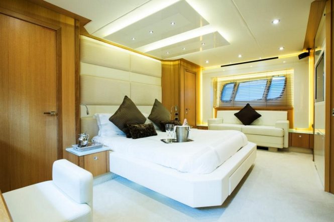Master suite aboard M/Y FIRECRACKER