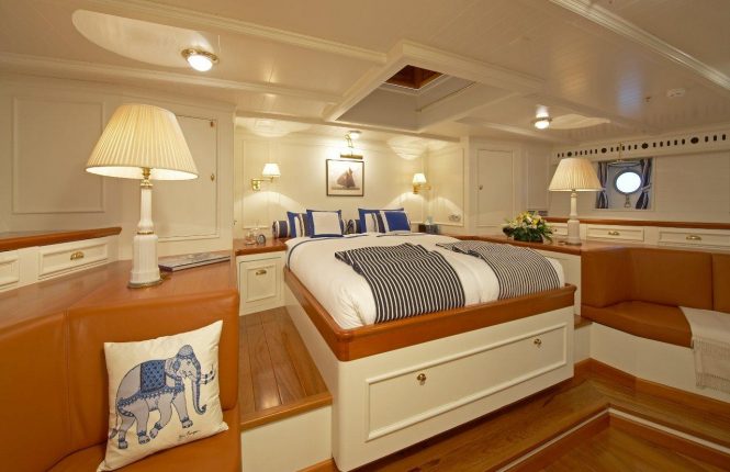 Master suite with private lounge aboard luxury yacht GERMANIA NOVA