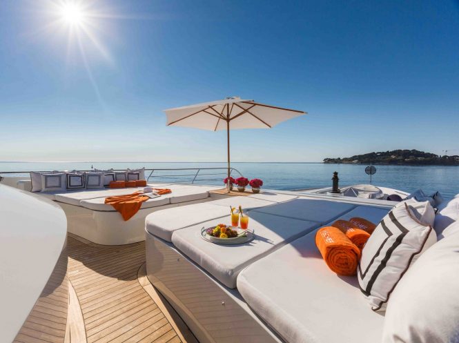 Sundeck sunpads aboard motor yacht MISCHIEF