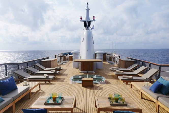 Superyacht MENORCA - Outdoor lounging on the sundeck. Photo credit Mare e Terra