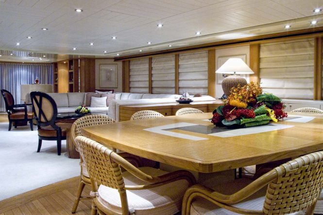 The formal dining area aboard superyacht KIJO