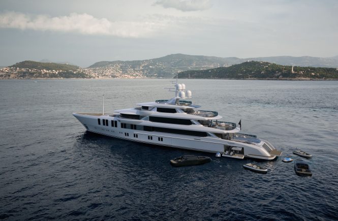 Aft tender garage and beach club aboard the 74m concept from Turquoise Yachts