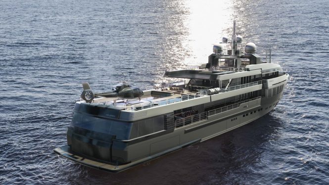 Aft view of MAVERICK 55 superyacht concept by Rossinavi and Arrabito Naval Architects