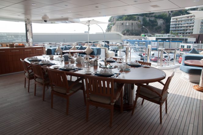 Anastasia at MYS - aft deck alfresco dining area and bar