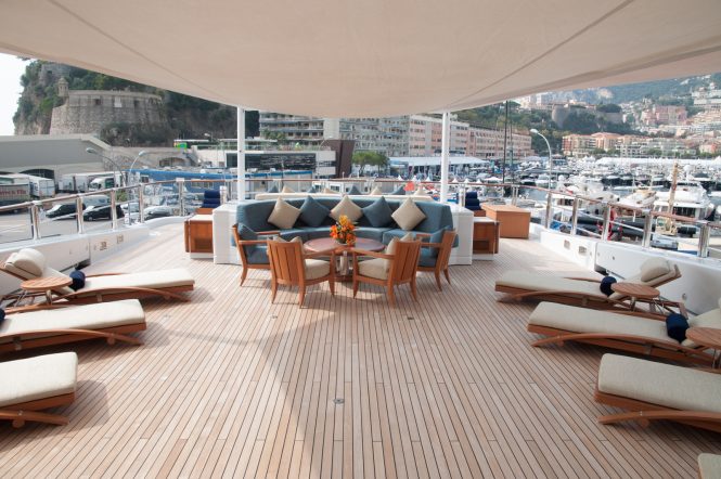 Anastasia at MYS in Monaco - sun deck with sun loungers