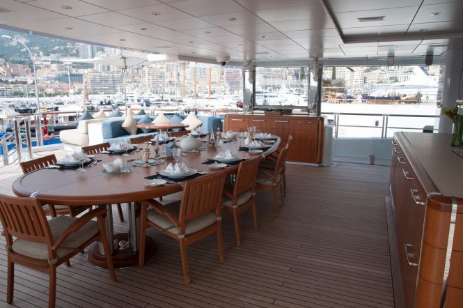 Anastasia at the MYS 2017 - aft deck dining table alfresco