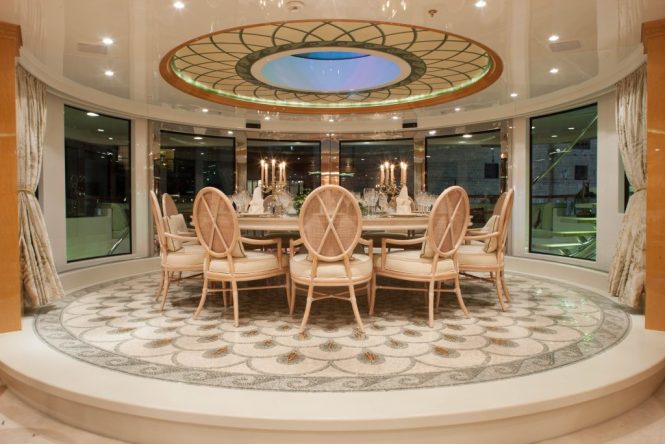 Formal dining in the skylounge aboard superyacht ST DAVID