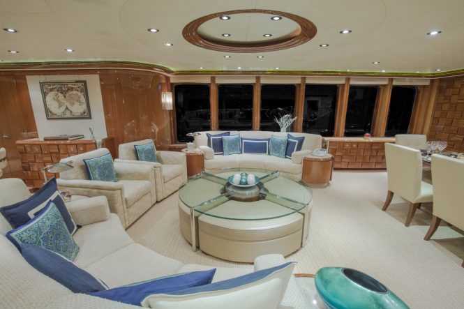Main deck salon aboard motor yacht ALLEGRIA