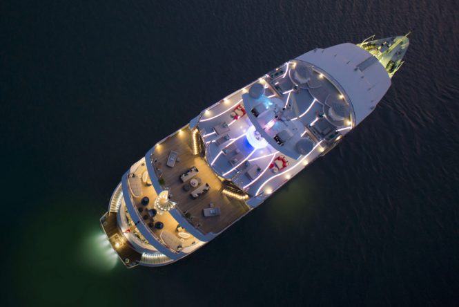 Mega yacht SALUZI - Night-time decks from above