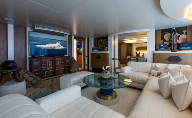 Motor yacht CORAL OCEAN - TV Lounge on the upper deck. Image credit: Jeff Brown