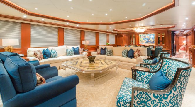 Superyacht MIM - The open-plan main salon with formal dining area