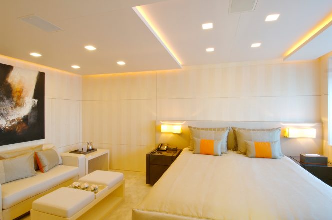 Superyacht SIREN Master suite. Photo credit Nobiskrug