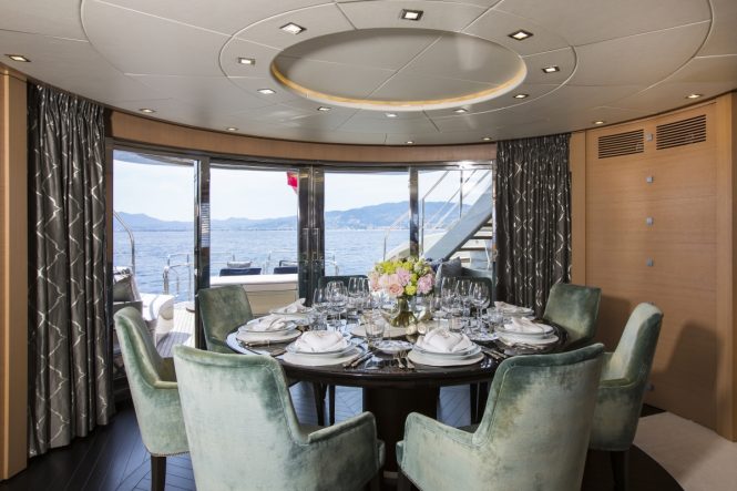 The formal dining area aboard luxury yacht MIDNIGHT SUN