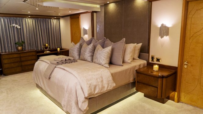 The master suite aboard superyacht GRAND ILLUSION