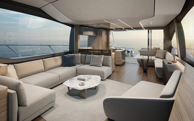 The open plan salon of the S78 from Princess Yachts