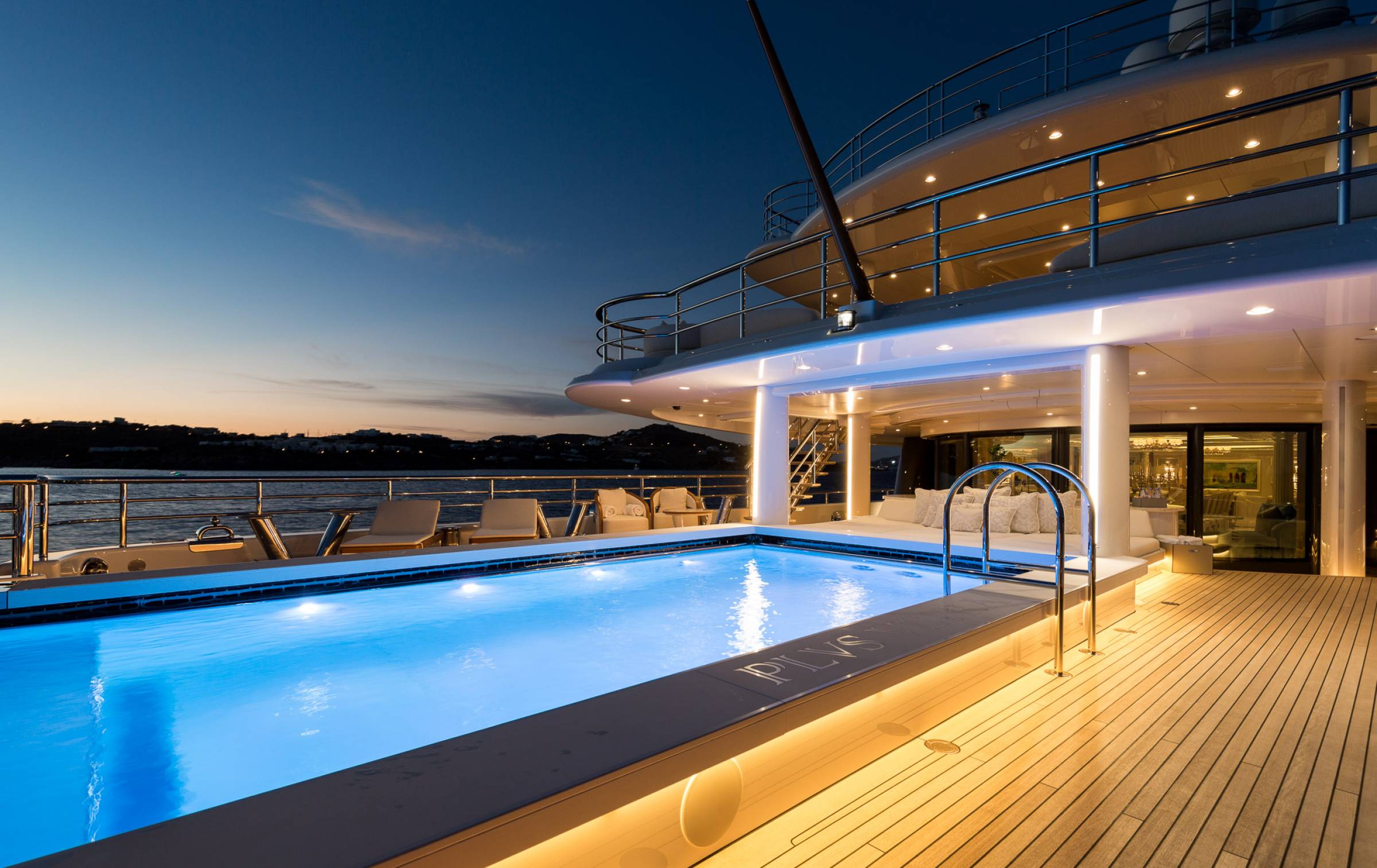 private yacht with swimming pool