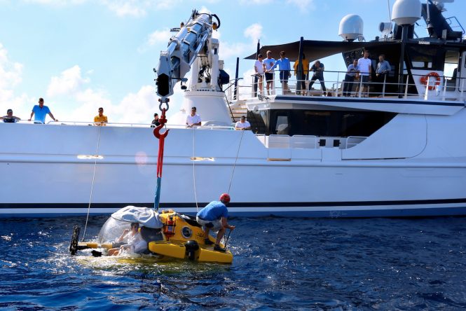 NEW FRONTIERS luxury yacht support vessel by DAMEN - launching a Triton submarine