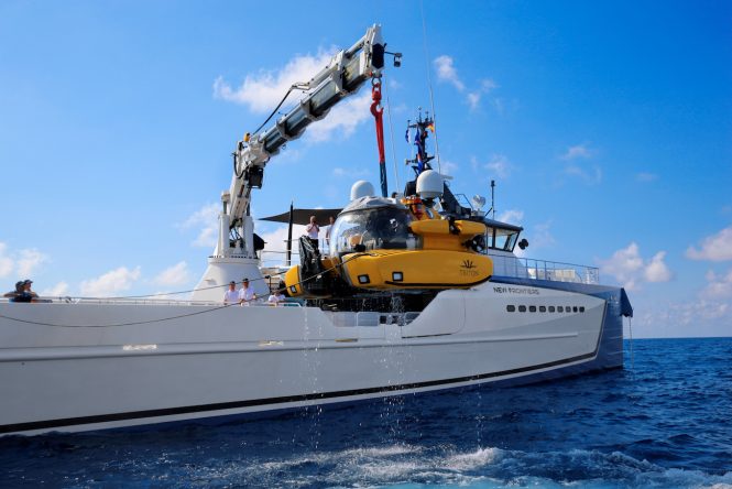 NEW FRONTIERS - luxury yacht support vessel by DAMEN with submersible