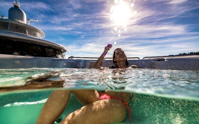 relaxing in the onboard Jacuzzi