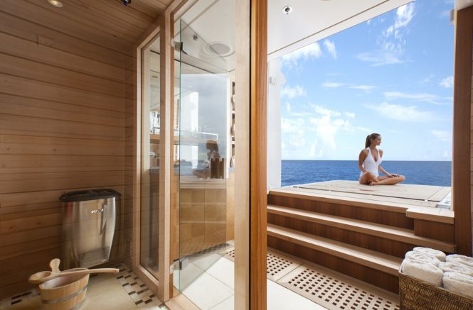 Meditation and relaxation aboard Lady Britt - sauna and spa area