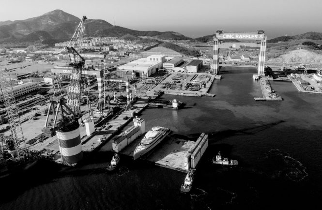 88.50m mega yacht ILLUSION PLUS ready for launch at Pride Mega Yachts - Credit Pride Mega Yachts