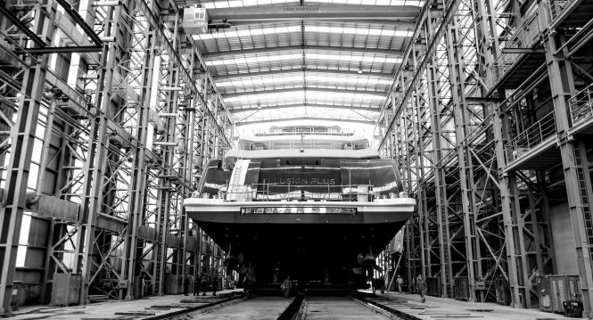 ILLUSION PLUS mega yacht by PMY getting ready for launch - Credit Pride Mega Yachts