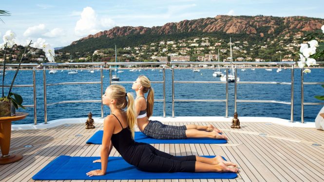 Yoga and other great relaxation activities on charter vacation aboard SEANNA