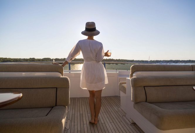 Enjoying the view from motor yacht FAR FROM IT