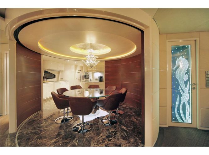 Inside Charisma motor yacht - dining area