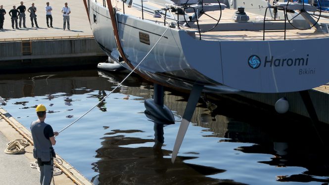 Nautor's Swan 78 about to touch water