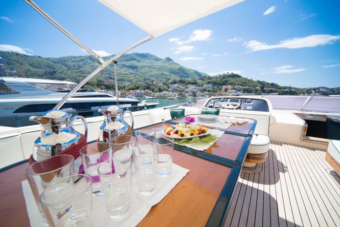 Upper deck dining while enjoying the beautiful Mediterranean summer