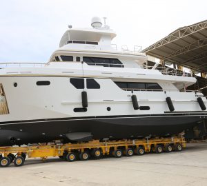 Bering 80 motor yacht BEYOND CAPRICORN (ex VEDA) hits water after refit