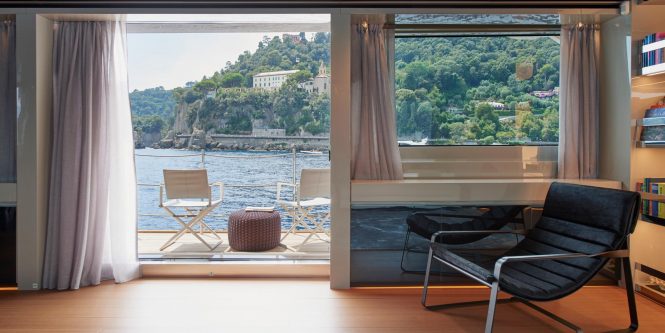 Inviting and tastefully decorated saloon with balcony