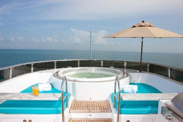 Onboard Jacuzzi hot tub for a truly relaxing charter vacation