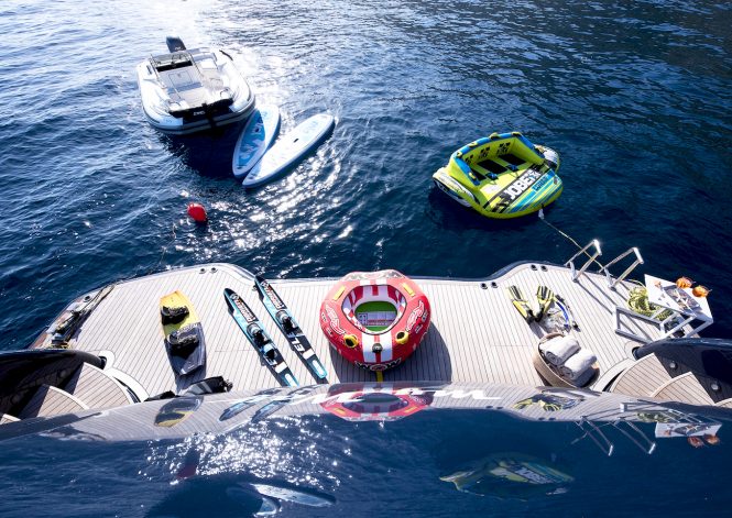 great selection of water toys for endless fun during yacht charter