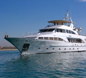 35m motor yacht DXB offering discount on luxury charter vacations in the Western Mediterranean