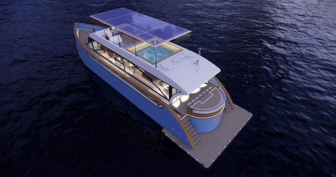 Eco-friendly superyacht JOSIAH concept with blue hull