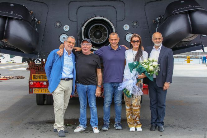 Roberto Cavalli, the proud owner of 27m Freedom during the launch ceremony