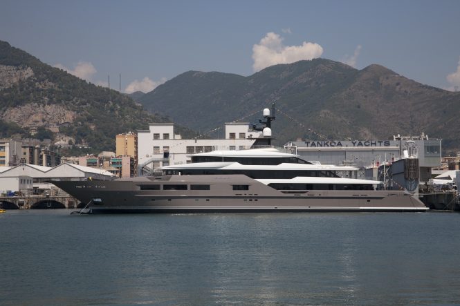 72m SOLO mega yacht at her launch - Photo credit Tankoa Yachts